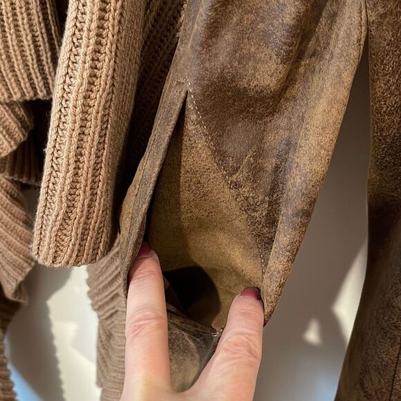 Context Women's Sweater Jacket Open‎ Fron Shawl Drape Distressed Natural Small - Picture 4 of 8